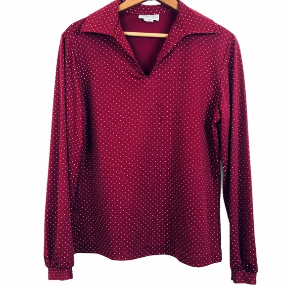 Vintage Copy Cats Womens Polka Dot Blouse Size Medium Detachable Jabot Red White - Picture 2 of 10